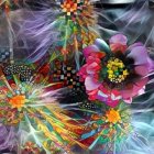 Colorful Cactus Garden Artwork with Vibrant Flowers
