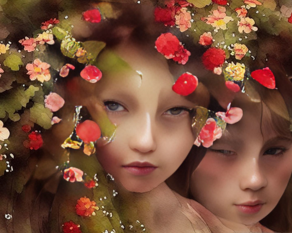 Composite Artwork: Two Faces Blended with Floral Elements