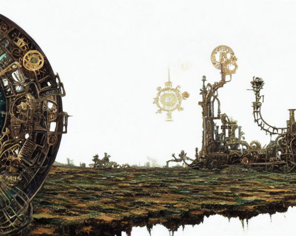 Detailed Steampunk Artwork with Mechanical Structures and Character