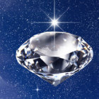 Veiled woman profile next to sparkling diamond on starry night sky background