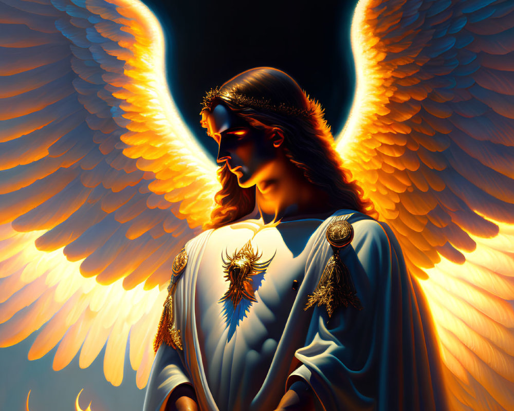 Majestic angelic figure with luminous wings and regal attire