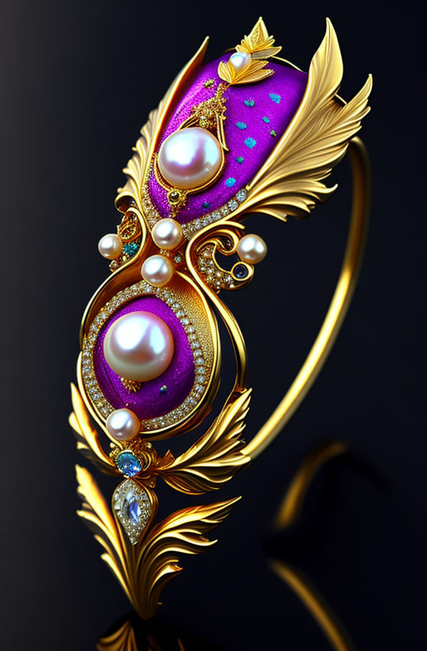 Exquisite Gold Jewelry with Pearls and Purple Gemstones