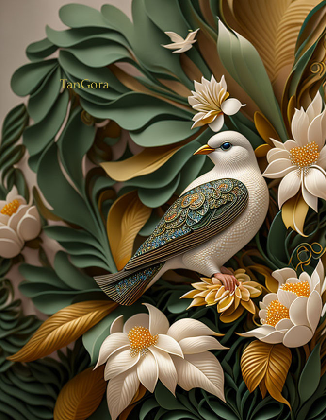A bird on a branch in the quilling style