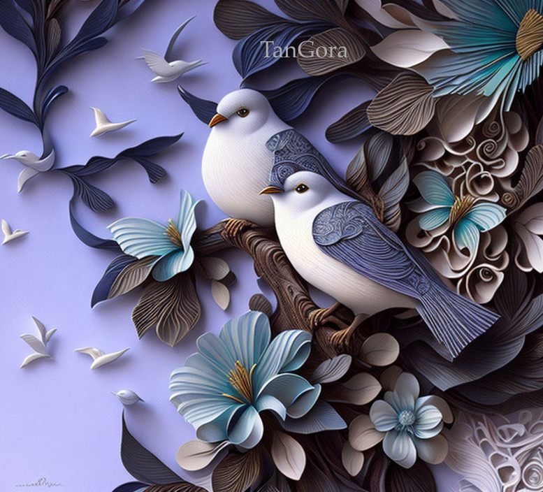 A bird on a branch in the quilling style
