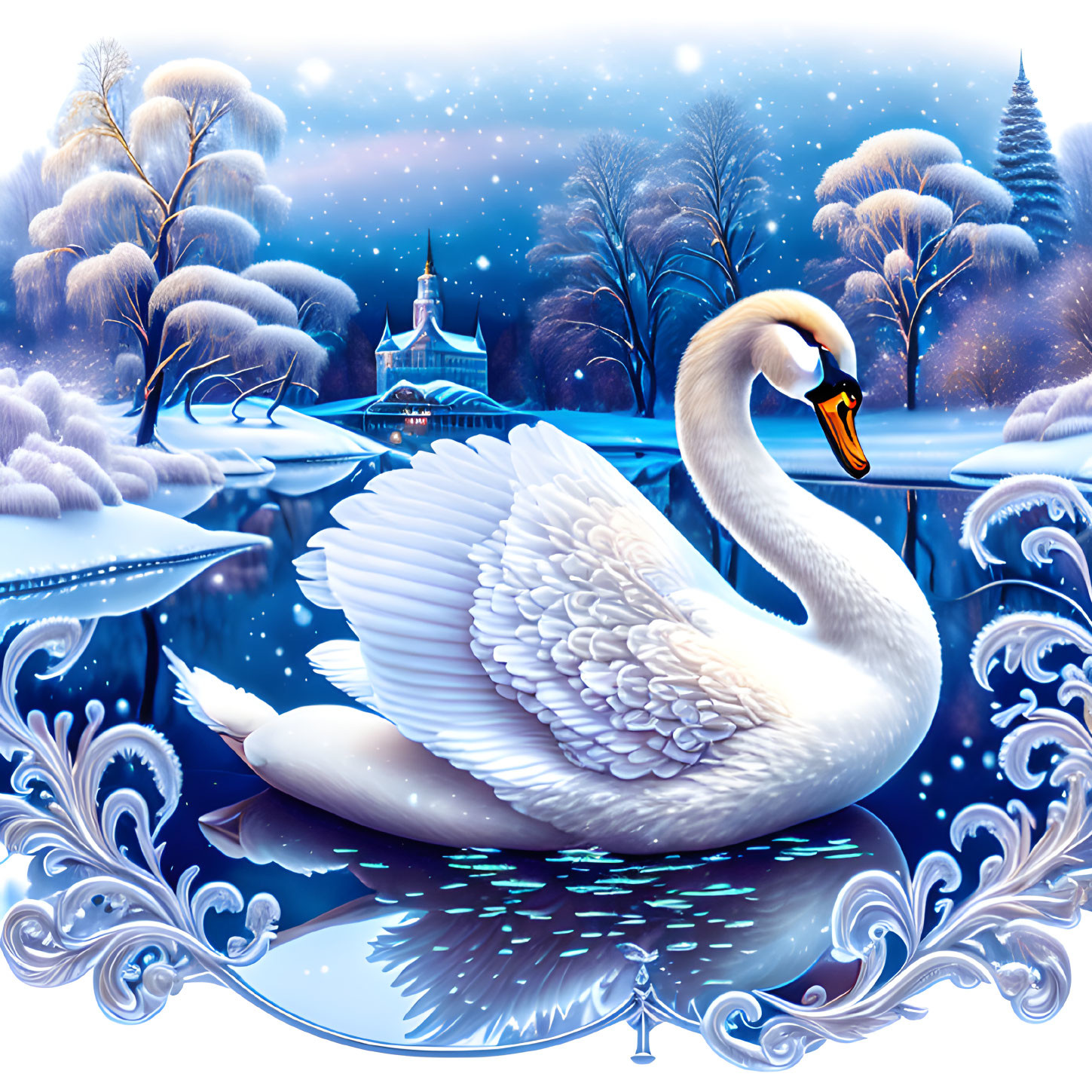 Painting "Swan" with elements of Gzhel painting