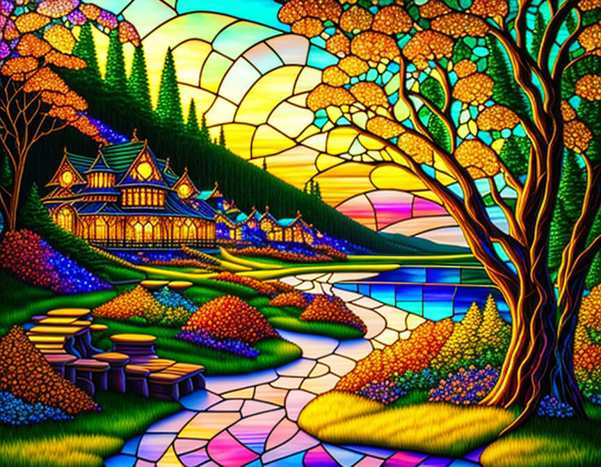 Stained glass painting "Autumn"