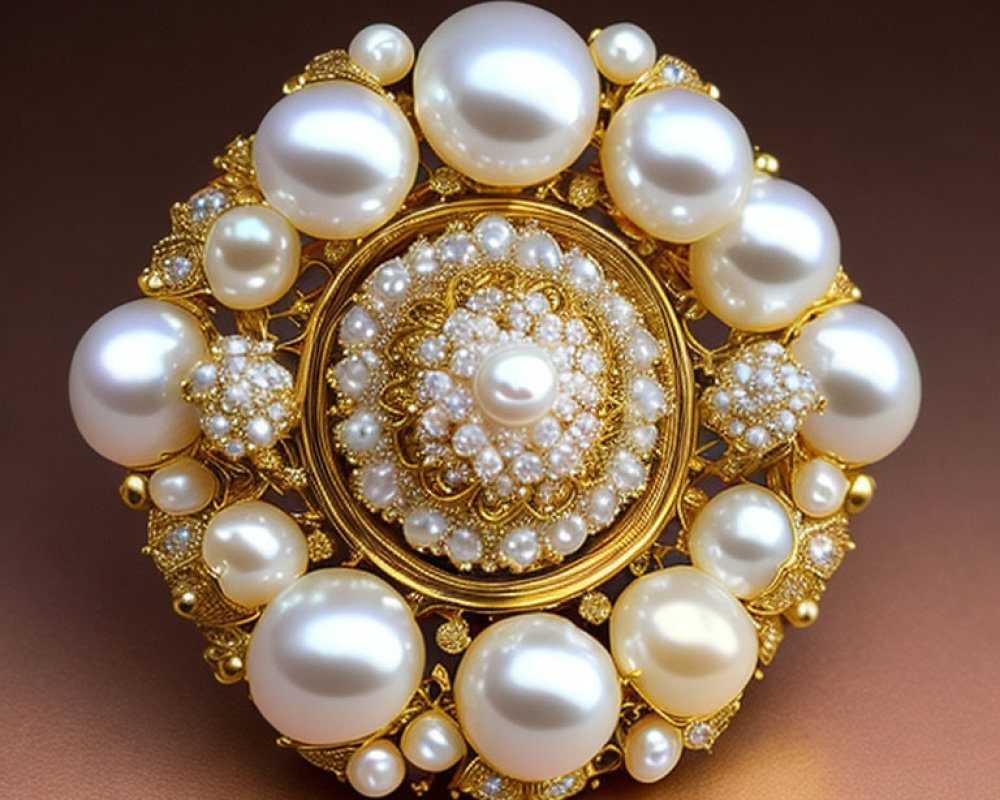 Pearl Brooch with Gold Filigree and Concentric Circles