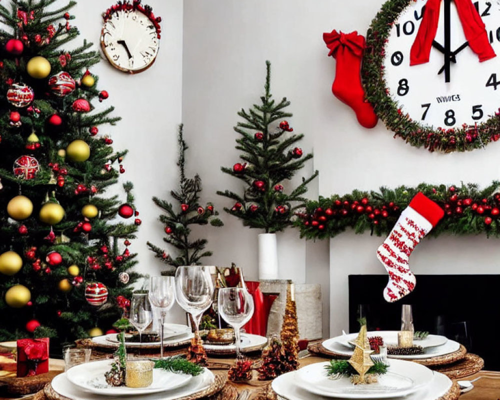 Elegant Christmas dining table with glassware and decorations