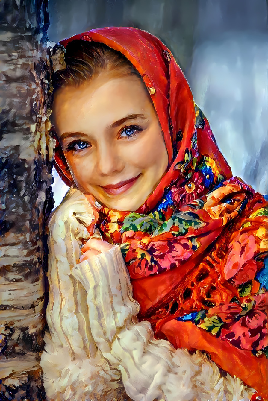 Girl in Pavlovo Posad shawl 
