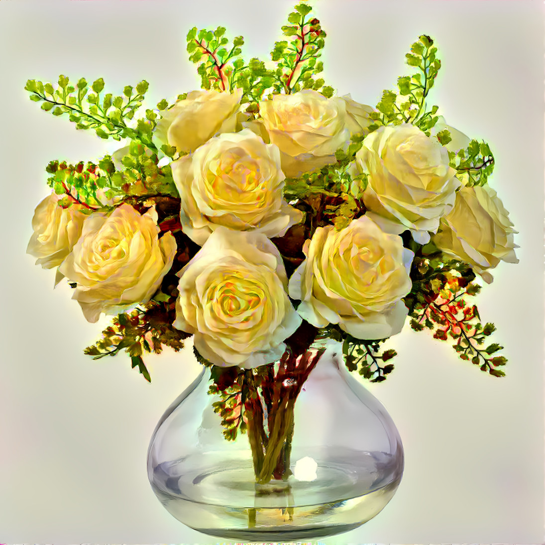 Roses in a glass vase.