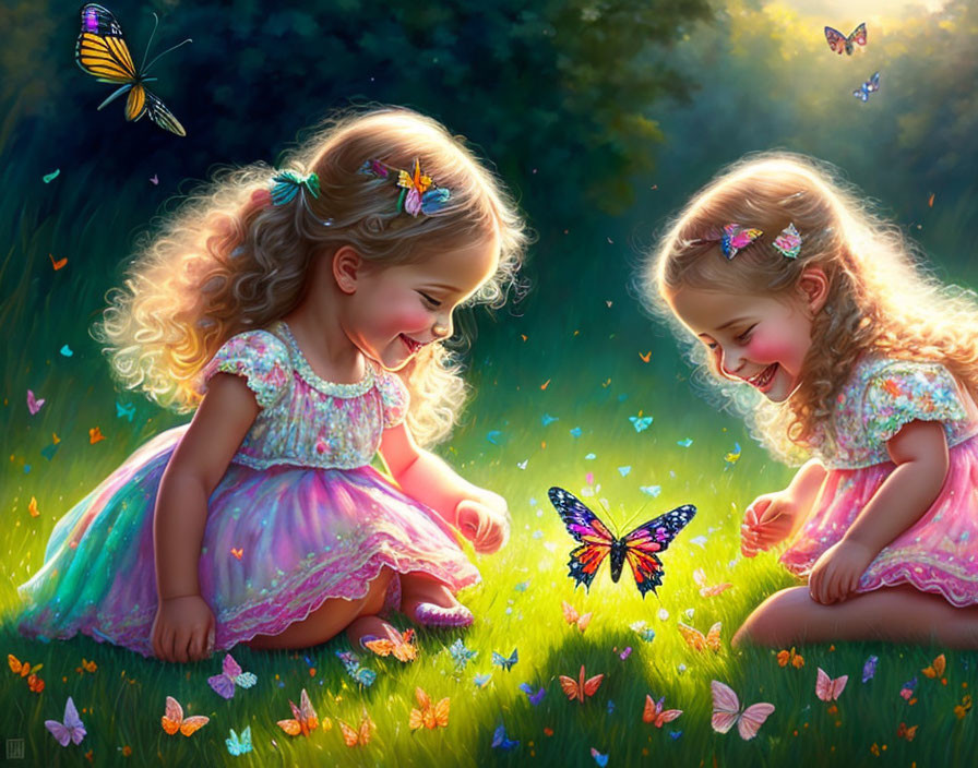 Little girls and a butterfly
