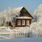 Snowy Christmas scene with cozy house and decorated tree