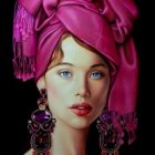 Sophisticated woman in pink floral hat with striking makeup