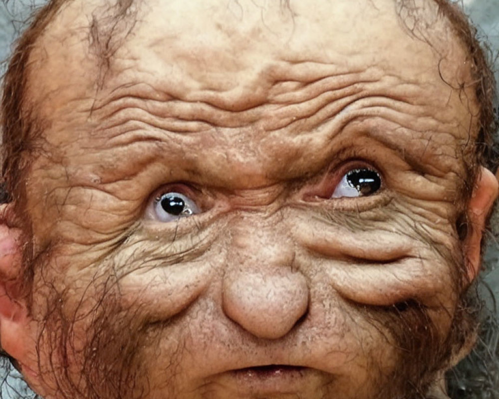 Detailed humanoid creature model with exaggerated wrinkles and black eyes
