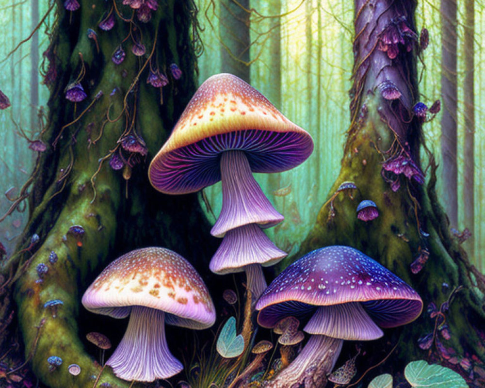 Colorful Mushroom Illustrations in Enchanting Forest