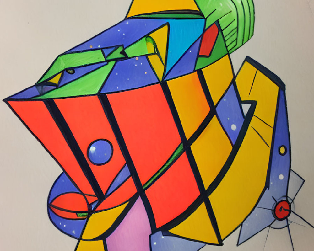 Vibrant Cubist Fish Illustration with Geometric Shapes