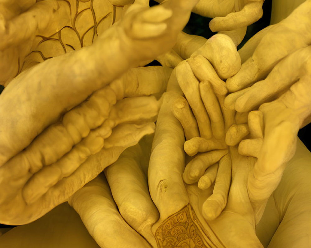 Intricately designed golden hands arranged in a patterned cluster