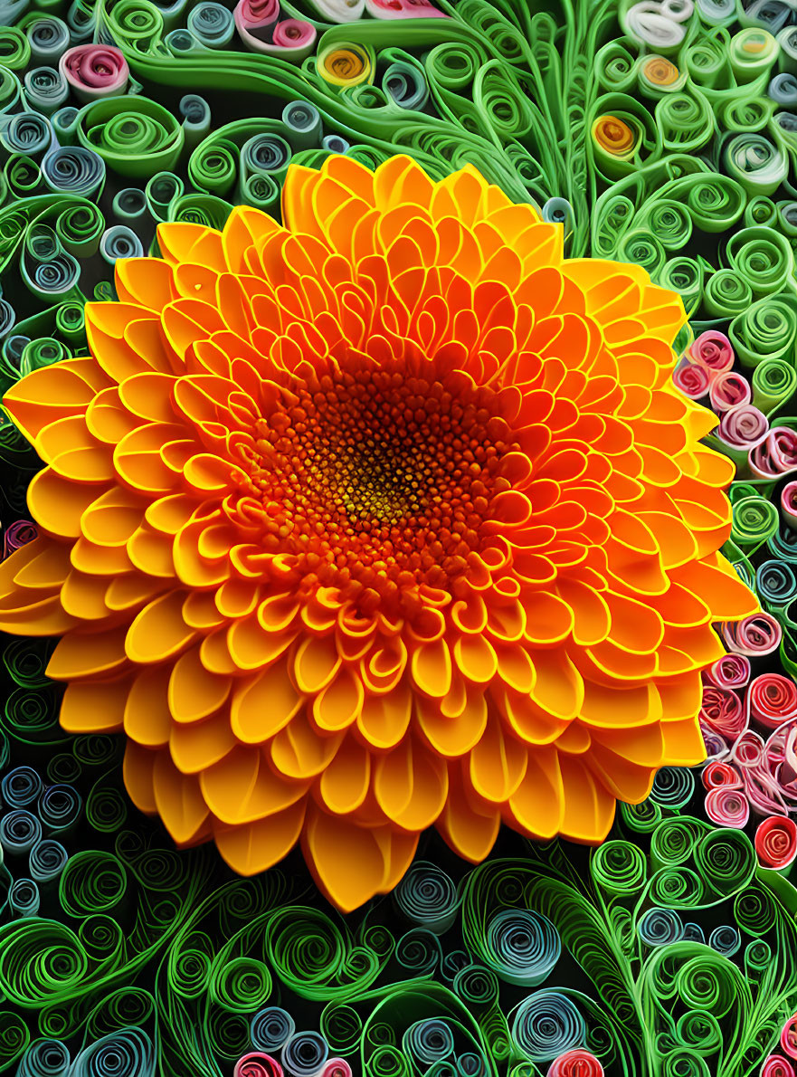 Colorful Paper Quilling Artwork of a Sunflower