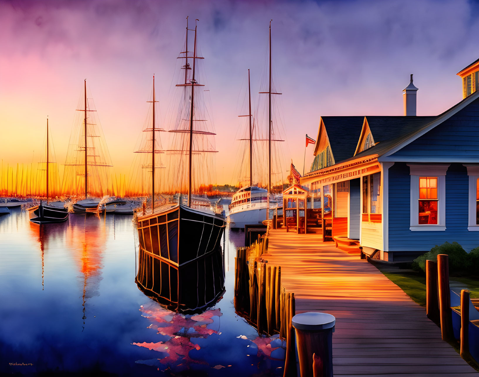 Watercolor-Mystic Seaport Harbor