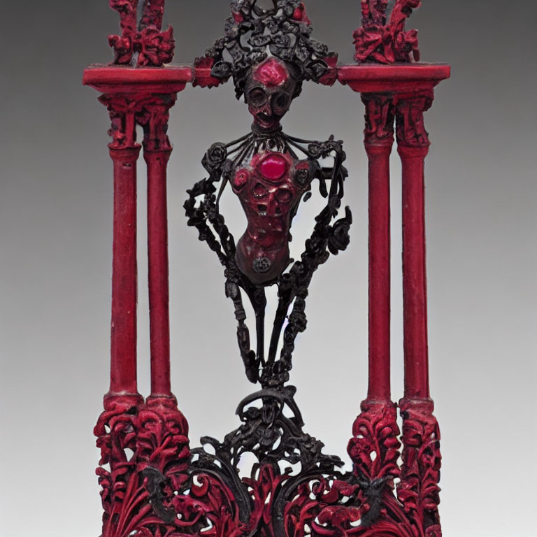 Detailed red and black gothic-style frame with skull and skeletal figure