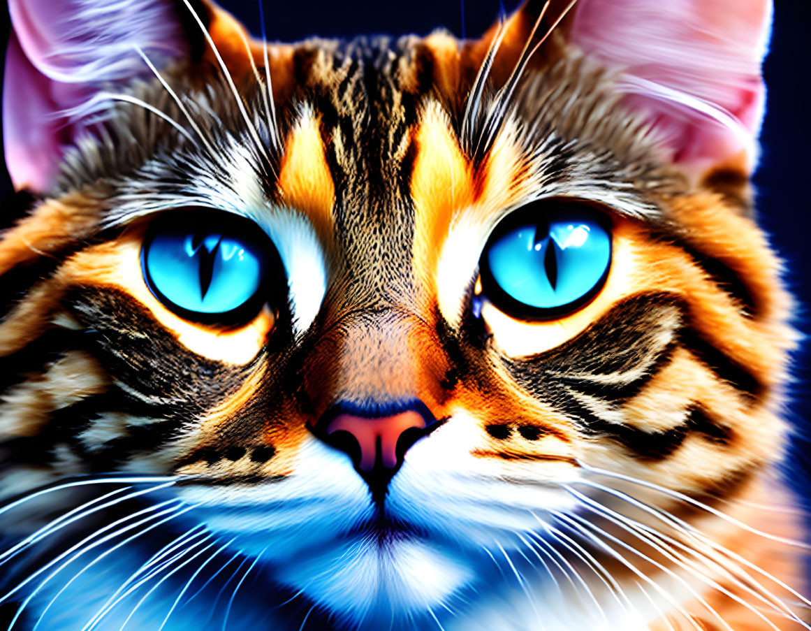 Close-Up of Cat with Striking Blue Eyes and Orange/Black Striped Fur