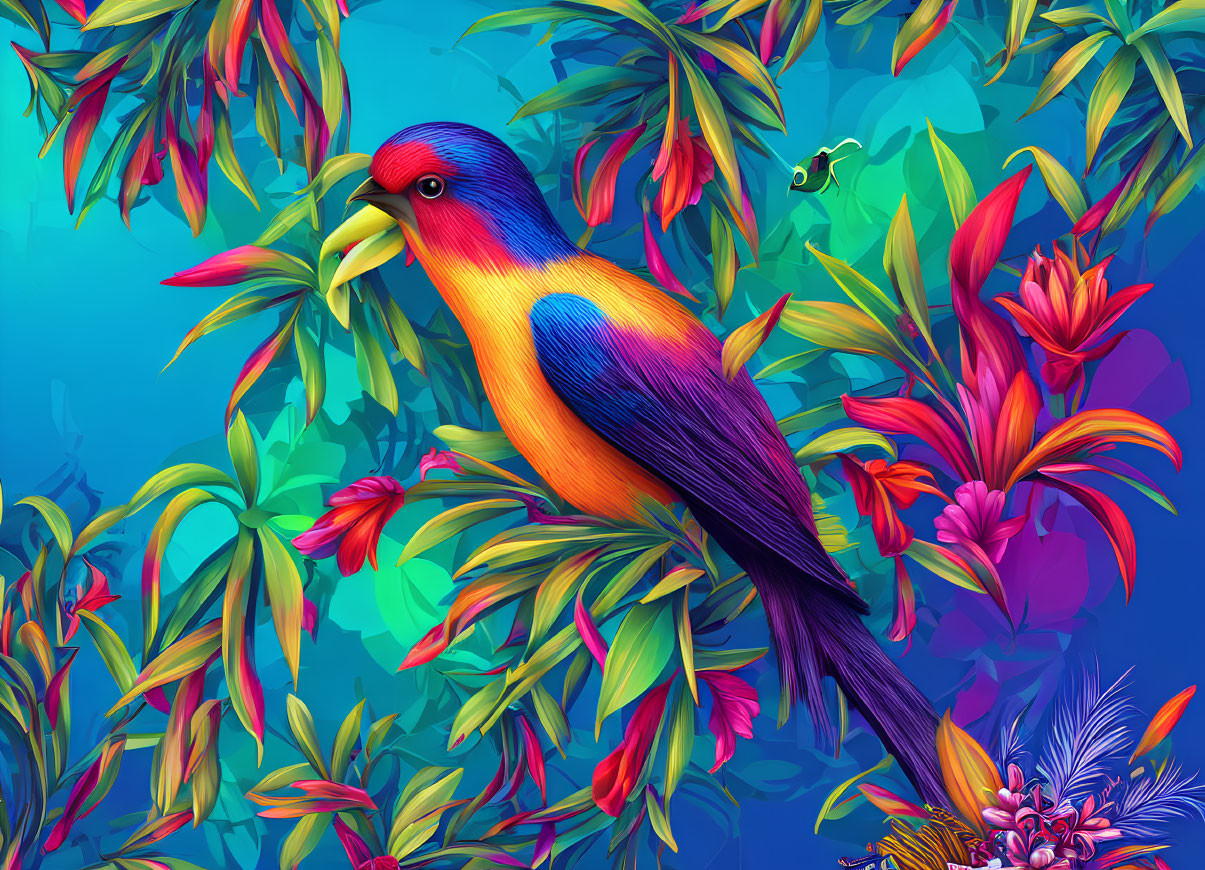 Colorful Bird Perched on Branch in Tropical Setting