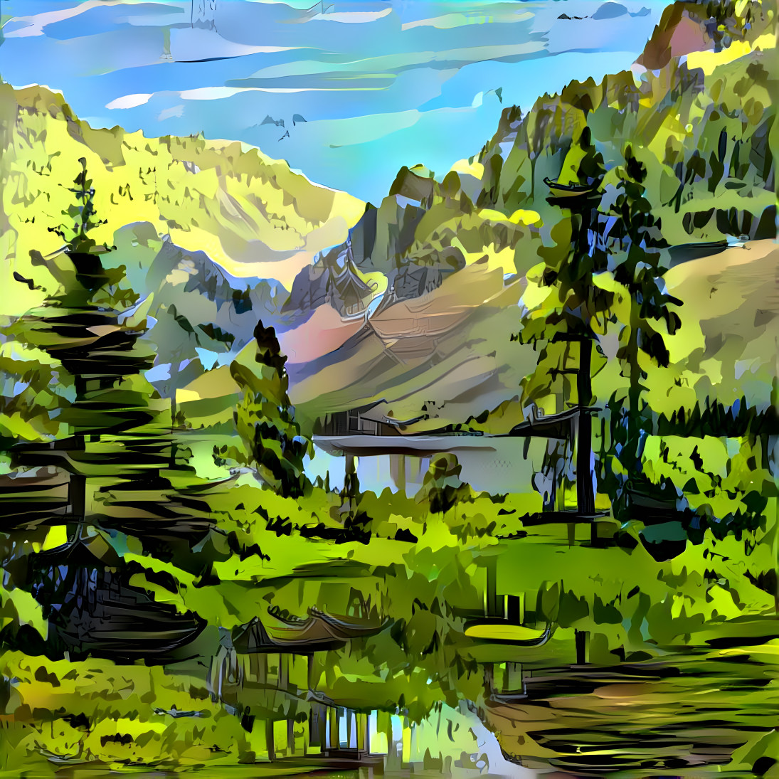 Mountain Lake - green style