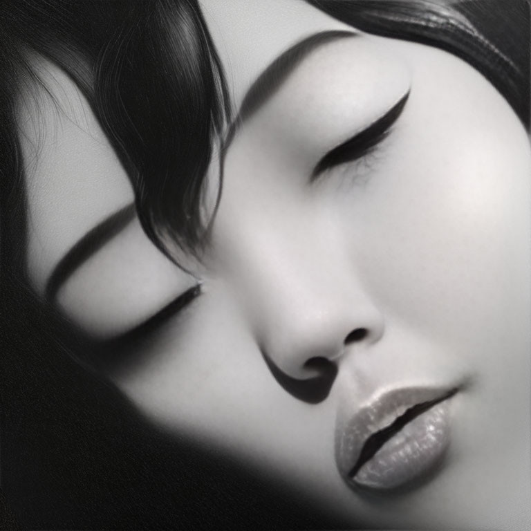 Monochrome close-up of woman's face with closed eyes