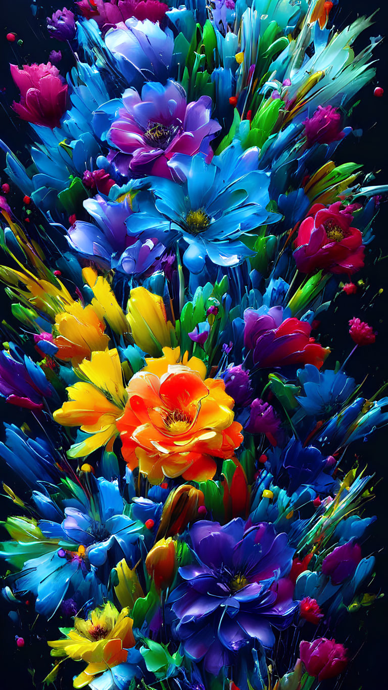 Colorful Multicolored Flower Bouquet on Dark Background