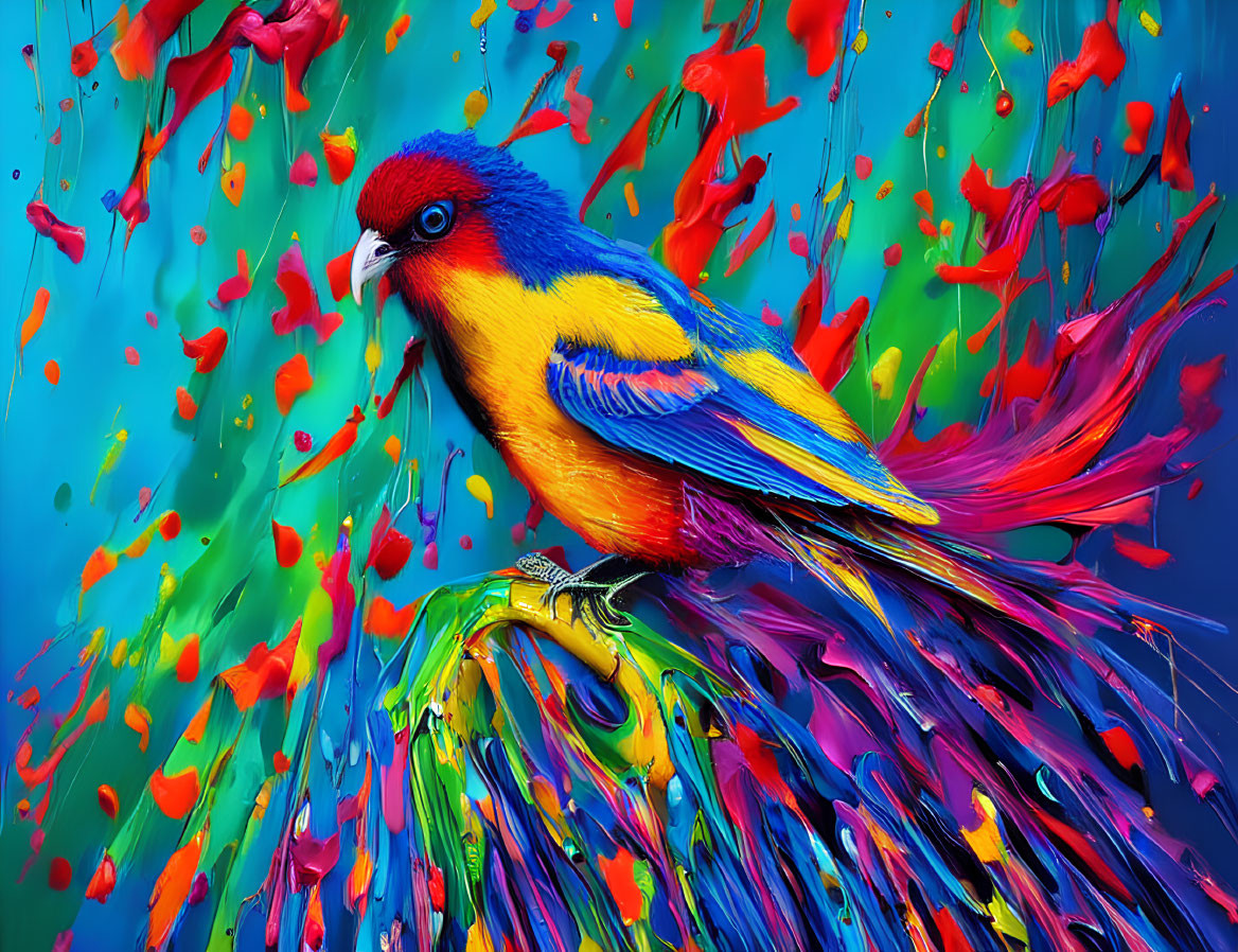 Colorful Bird Artwork with Vibrant Blue Head and Yellow Body
