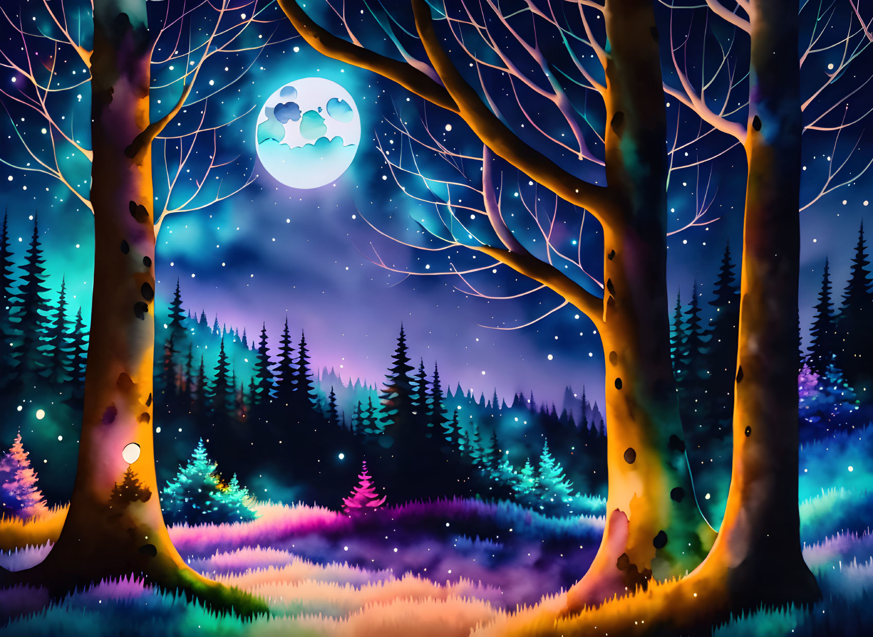 Forest and the full moon