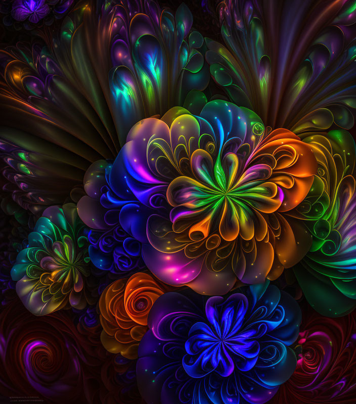 Abstract luminescent floral patterns in vibrant digital art