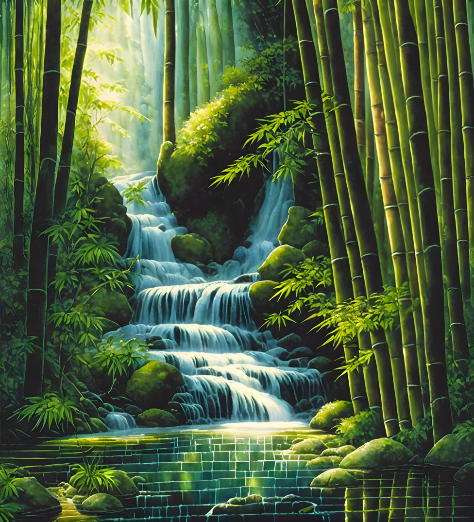 Waterfall in bamboo forest