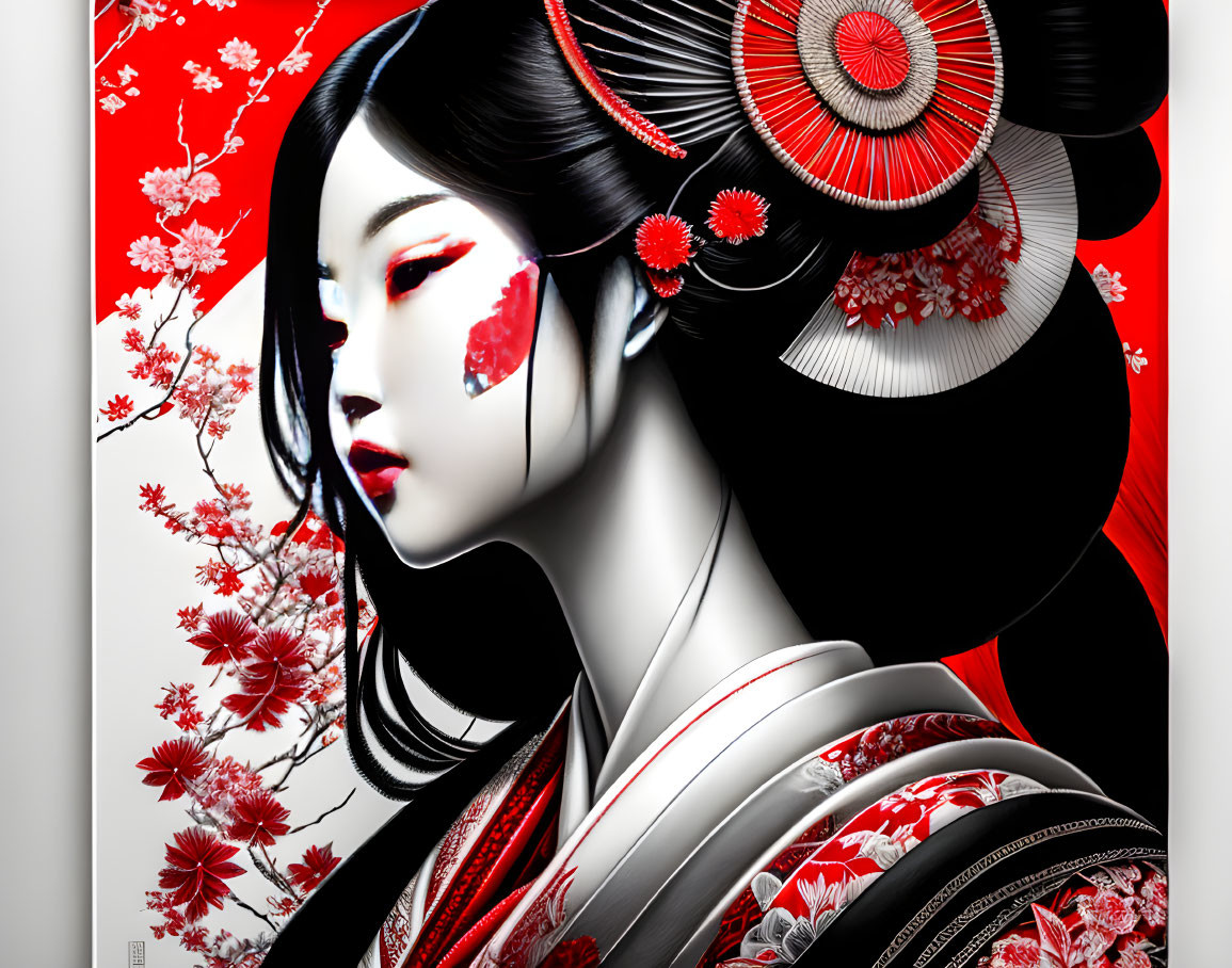 Stylized illustration of a woman in traditional Japanese attire.