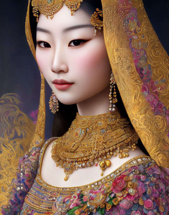 Elaborate Golden Traditional Attire Portrait of a Woman