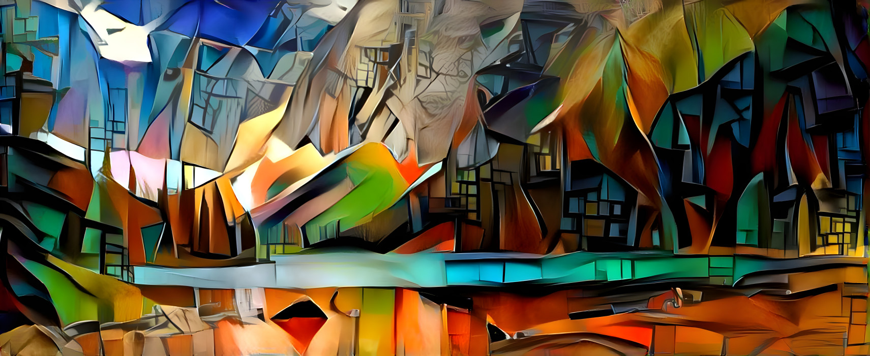 Mountain Lake Art - abstract ( cubism-like )