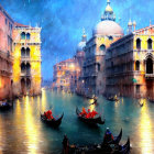 Colorful Venetian Buildings Along Canal with Gondolas and Santa Maria della Salute View