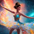 Colorful Feathered Dancer in Cosmic Starry Setting