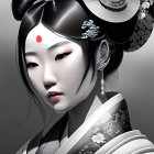 Traditional East Asian Attire Portrait of Woman in Digital Art