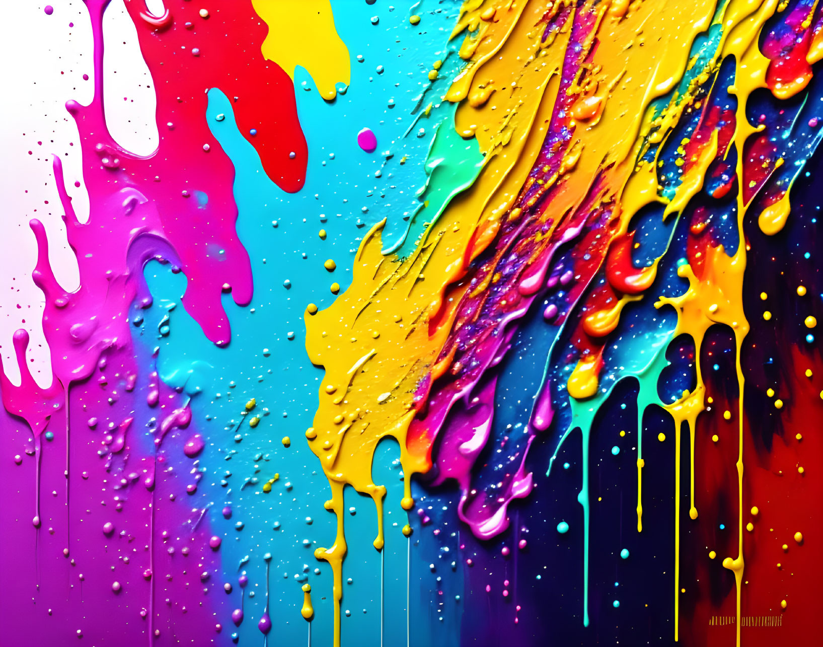 Colorful Paint Drips and Splatters on Glass Surface: Abstract and Dynamic Composition