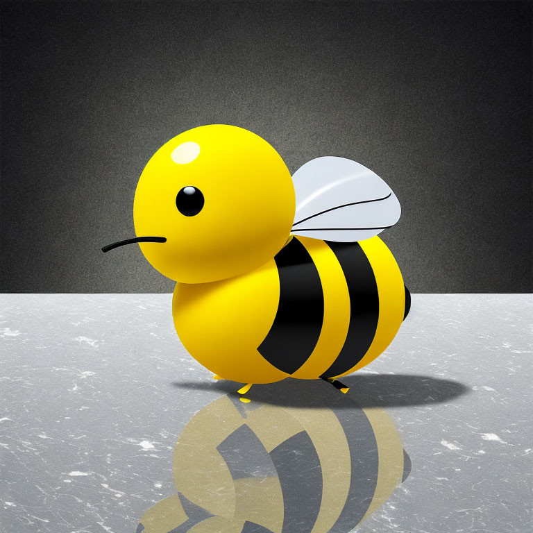 Stylized 3D illustration of a glossy yellow and black bee