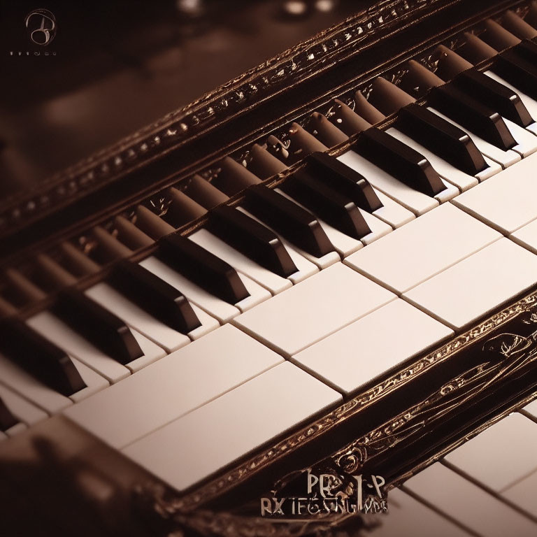 Detailed Piano Keys with Intricate Wood Detailing and Soft Shadows
