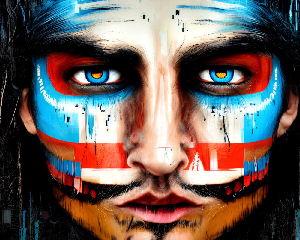Colorful Face Paint Drips on Man's Face with Graffiti Background