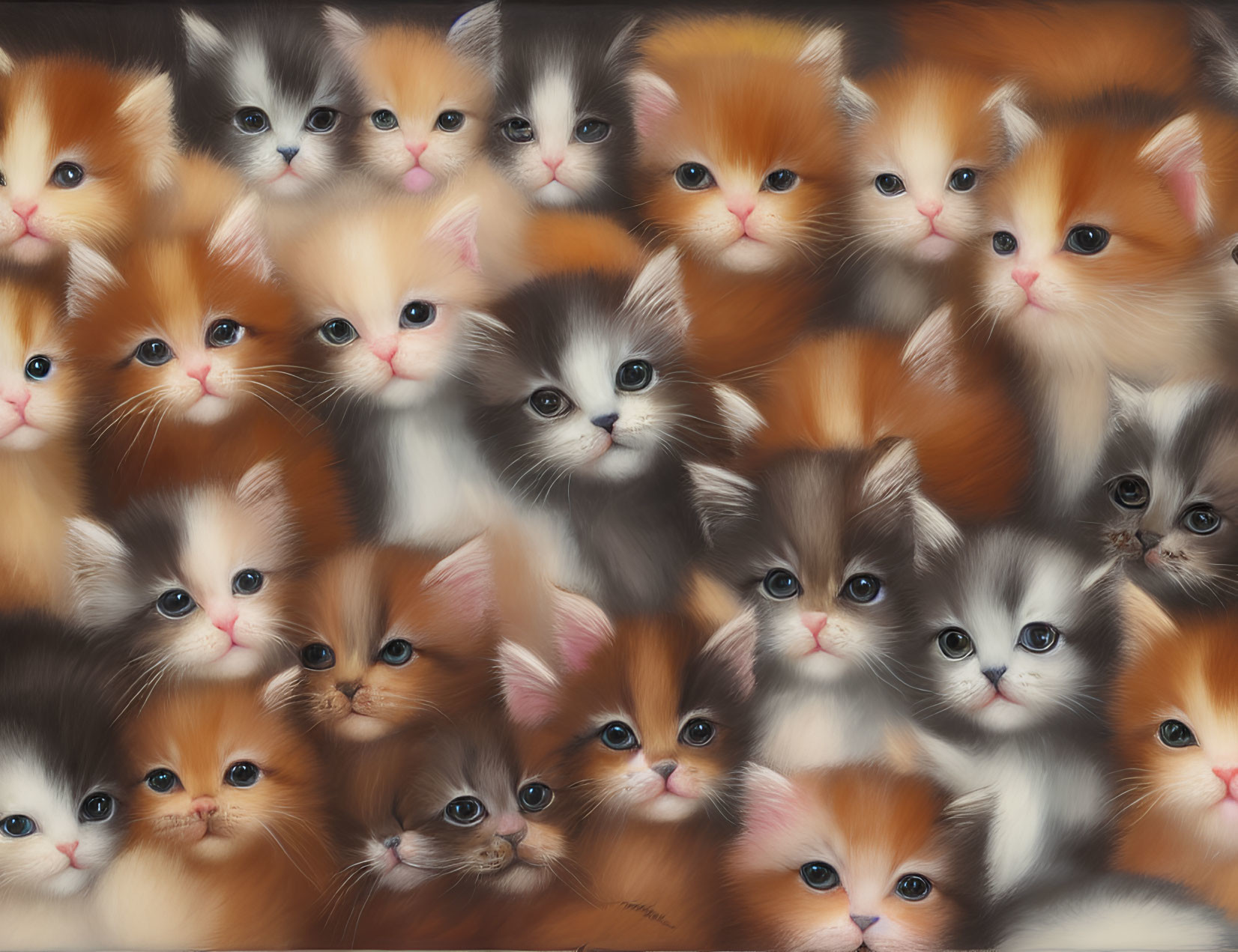 Various Orange, White, and Grey Fluffy Kittens Staring at Viewer