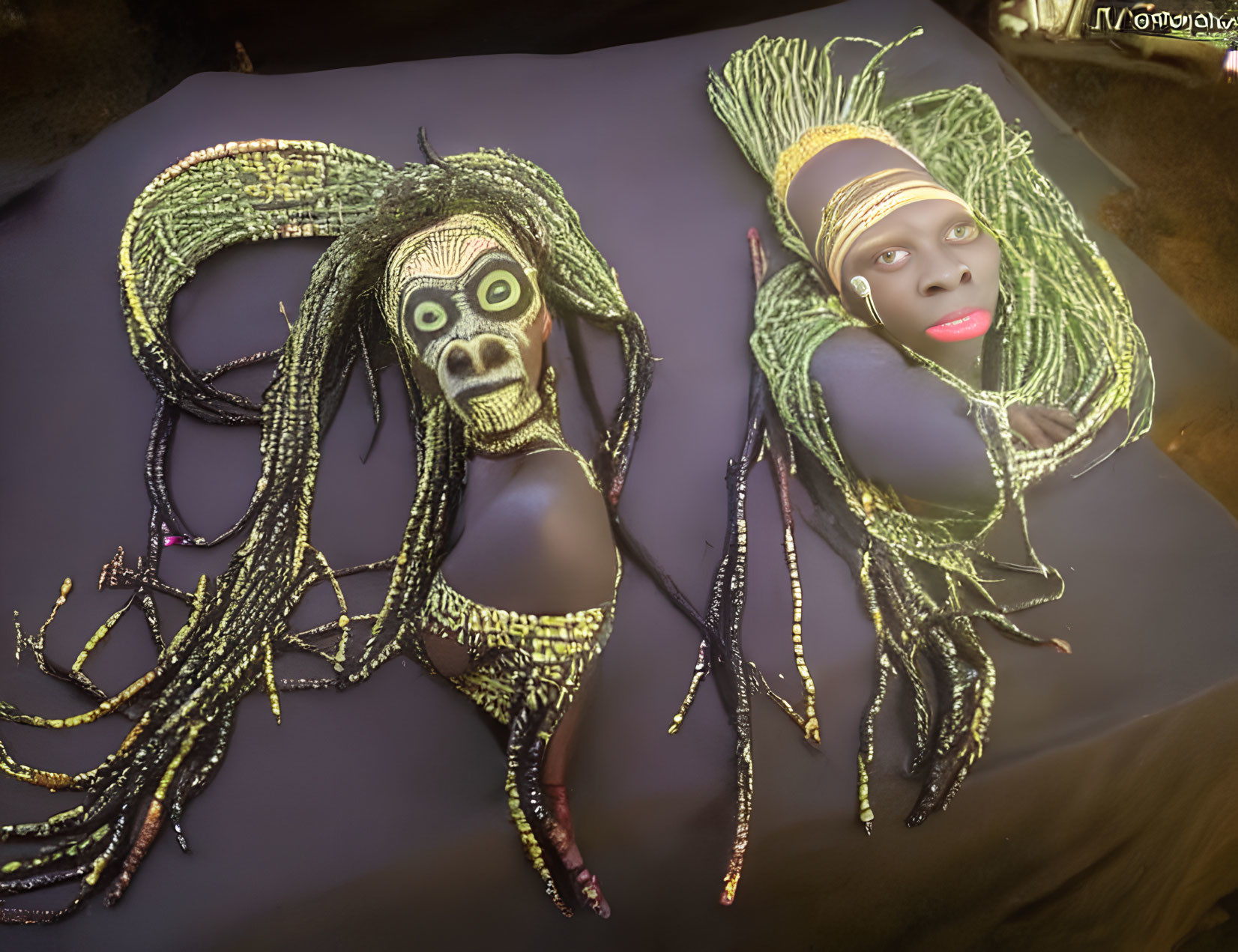 African tribal masks with intricate beadwork and detailed designs