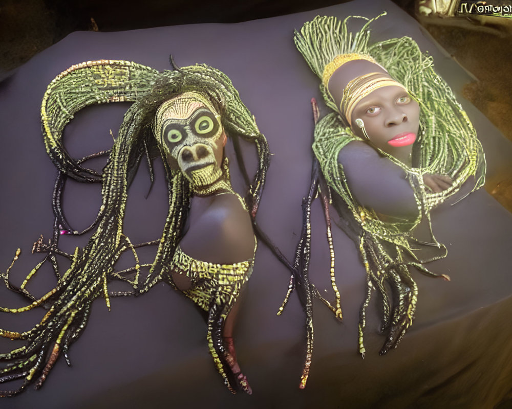African tribal masks with intricate beadwork and detailed designs