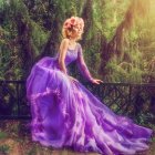 Colorful Animation Still: Character in Purple Dress in Enchanted Forest
