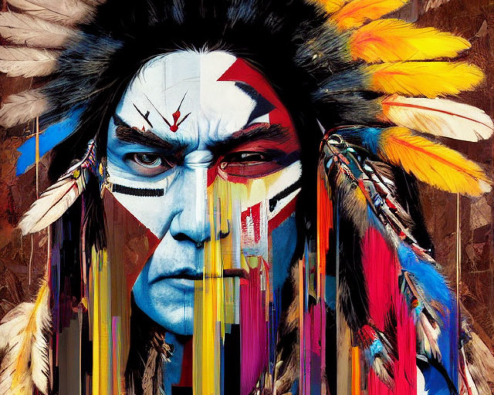 Vibrant contemporary portrait with Native American-inspired elements