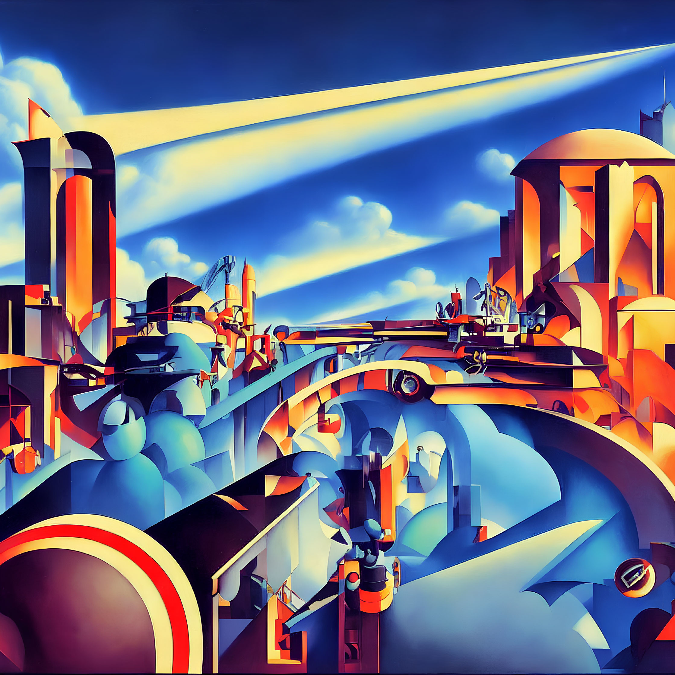 Vibrant Futurist Cityscape with Abstract Geometric Structures