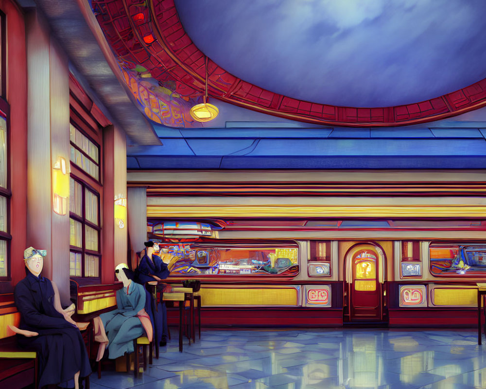 Illustration of Retro Diner with Vibrant Decor
